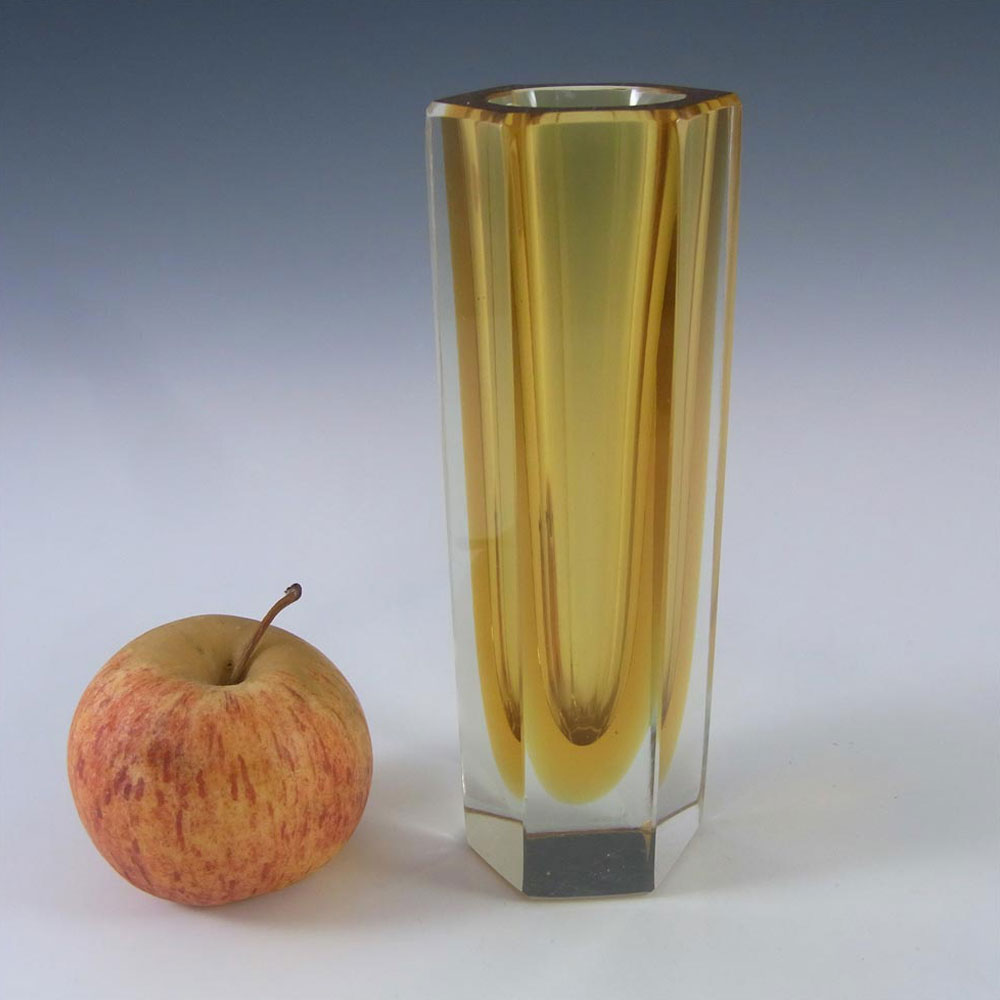 Murano Faceted Amber Sommerso Glass Block Vase - Click Image to Close