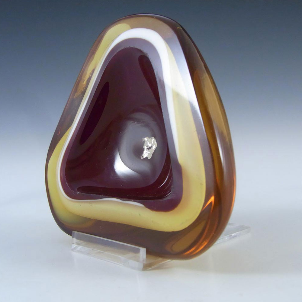 (image for) Murano Geode Red & Amber Sommerso Glass Triangle Bowl - Click Image to Close