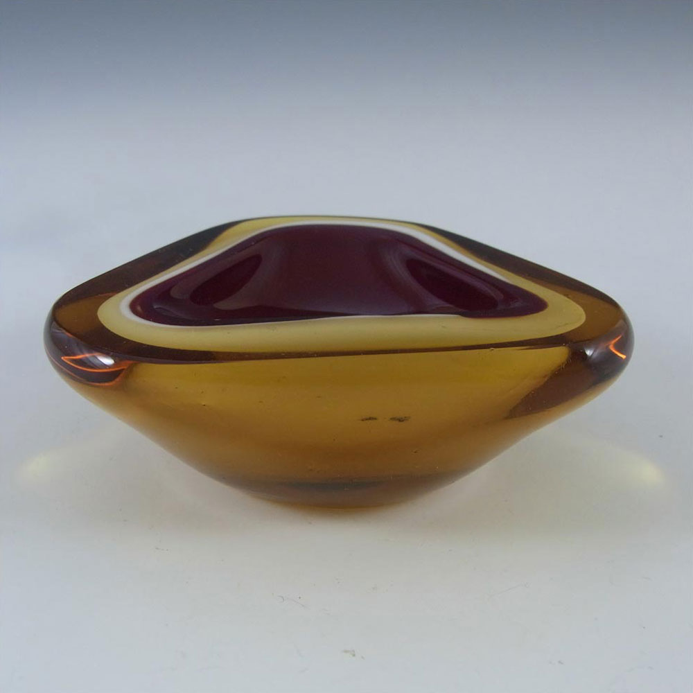 (image for) Murano Geode Red & Amber Sommerso Glass Triangle Bowl - Click Image to Close