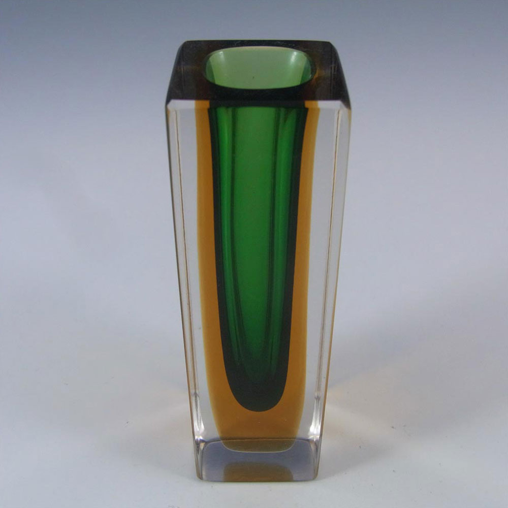 (image for) Murano Faceted Green & Amber Sommerso Glass Block Vase - Click Image to Close