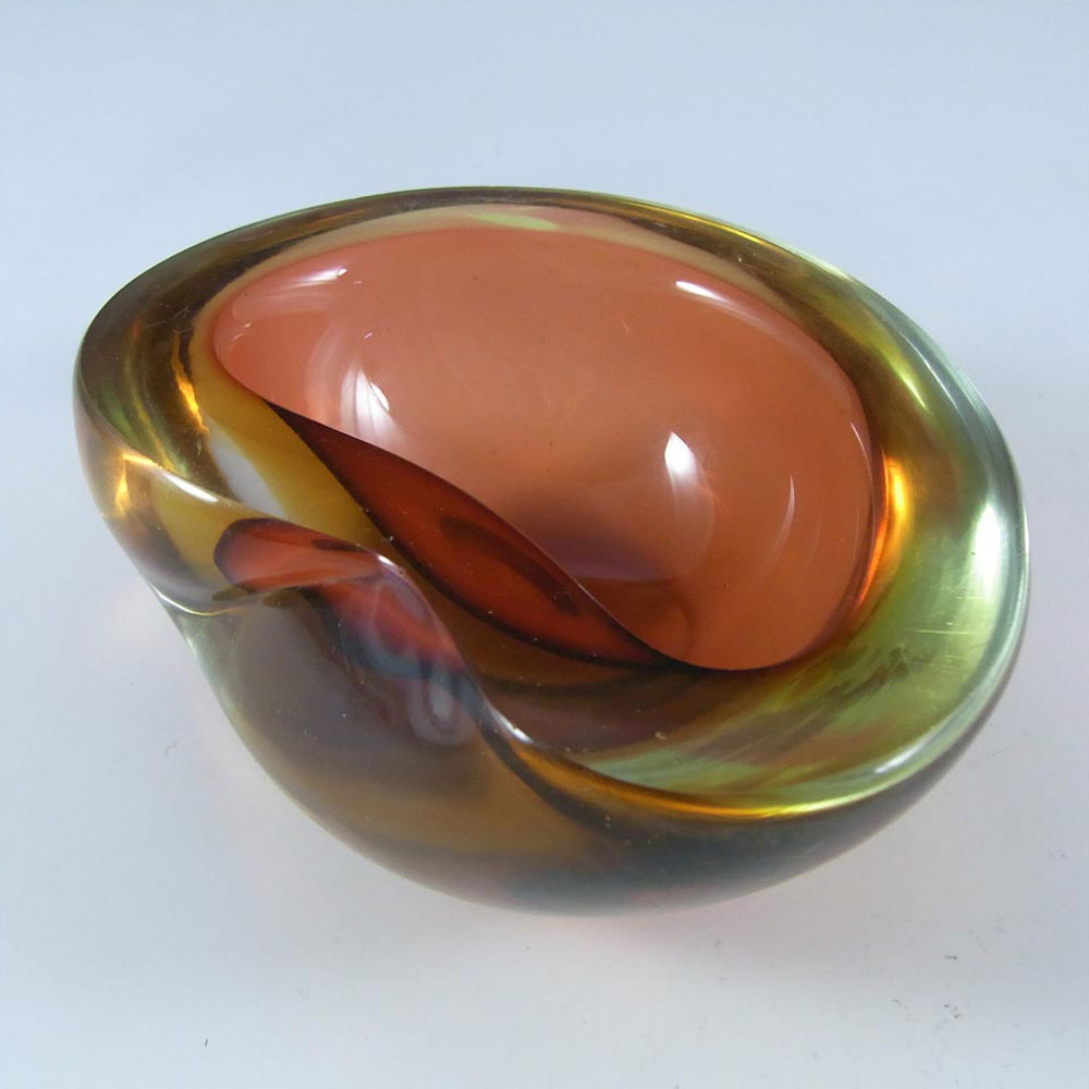 Murano Geode Brown & Amber Sommerso Glass Kidney Bowl - Click Image to Close