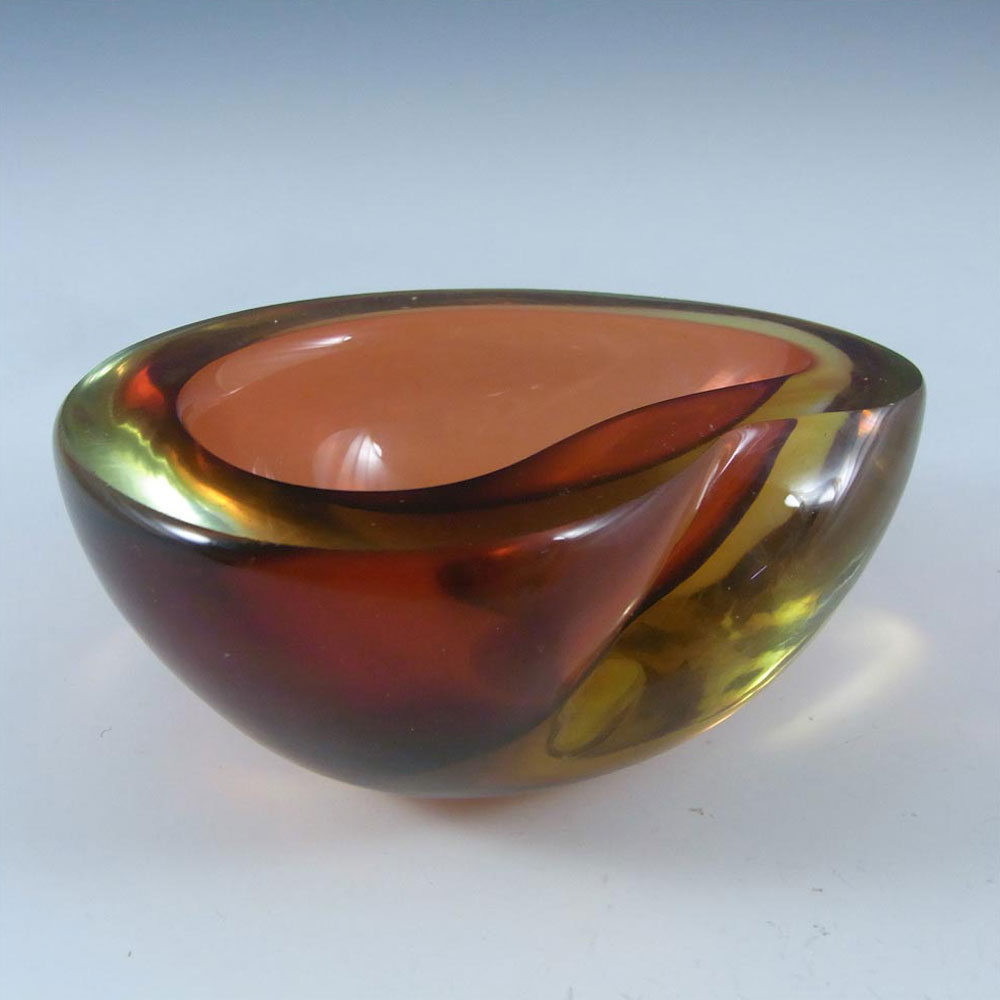Murano Geode Brown & Amber Sommerso Glass Kidney Bowl - Click Image to Close