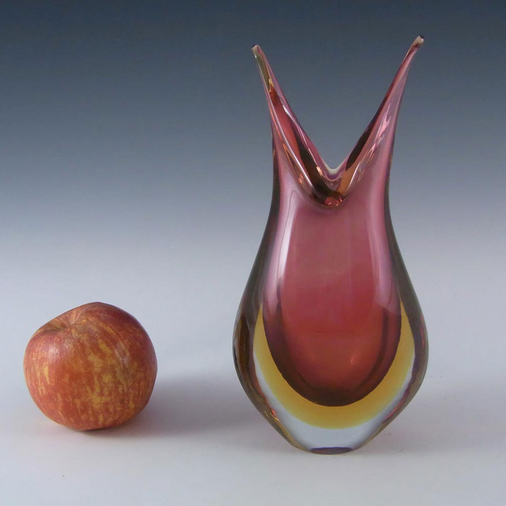 (image for) Murano/Venetian Pink & Amber Sommerso Glass Vase - Click Image to Close