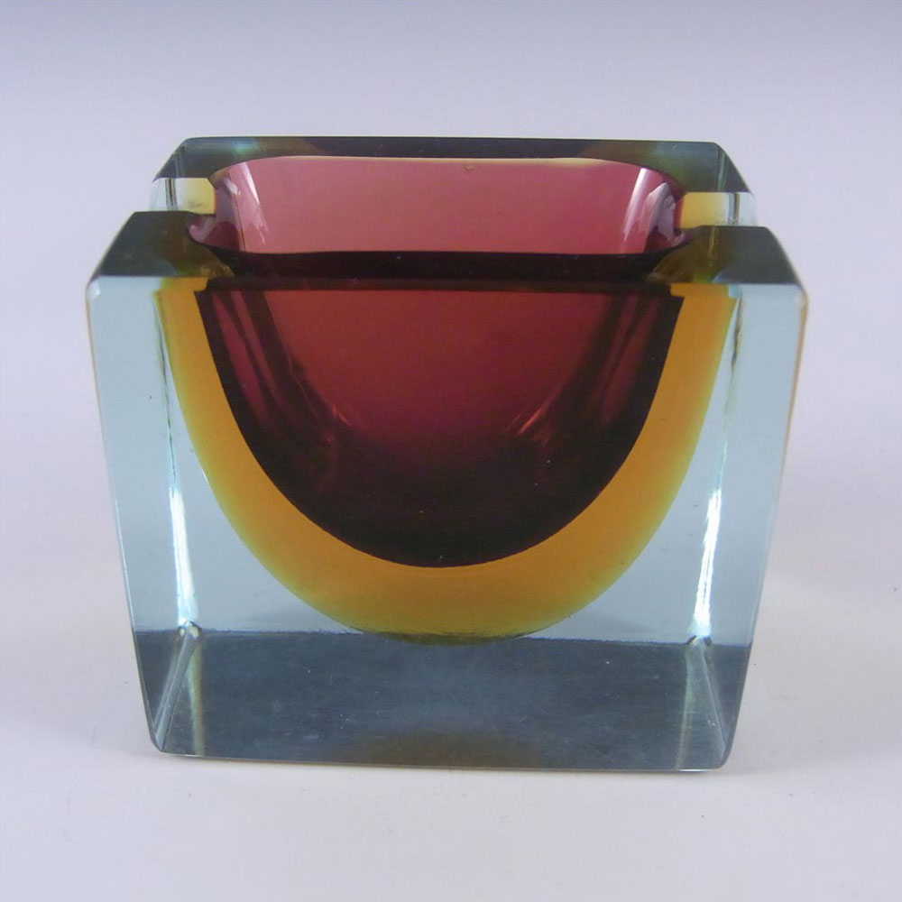 (image for) Murano Faceted Amber & Blue Sommerso Glass Block Bowl - Click Image to Close