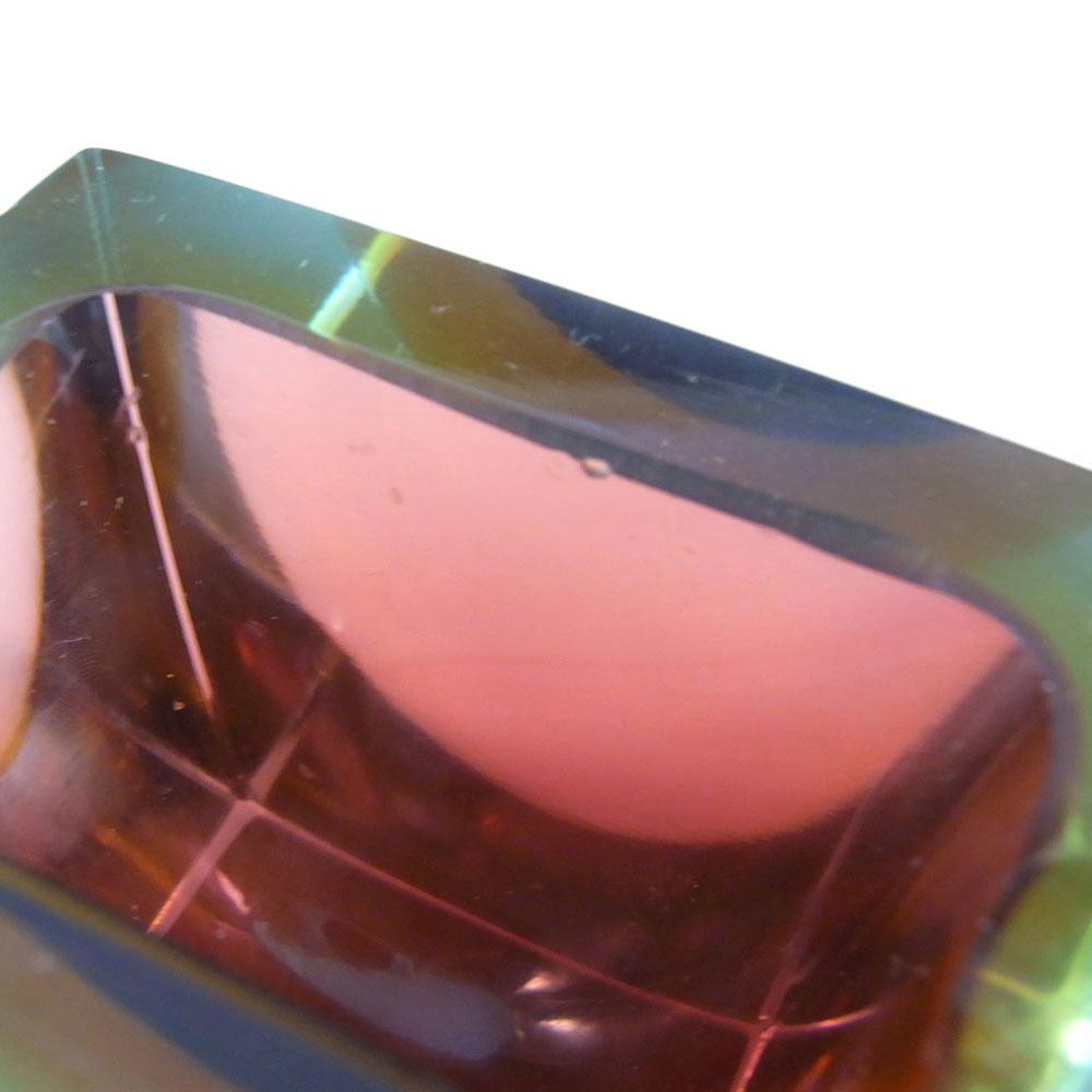(image for) Murano Faceted Amber & Blue Sommerso Glass Block Bowl - Click Image to Close