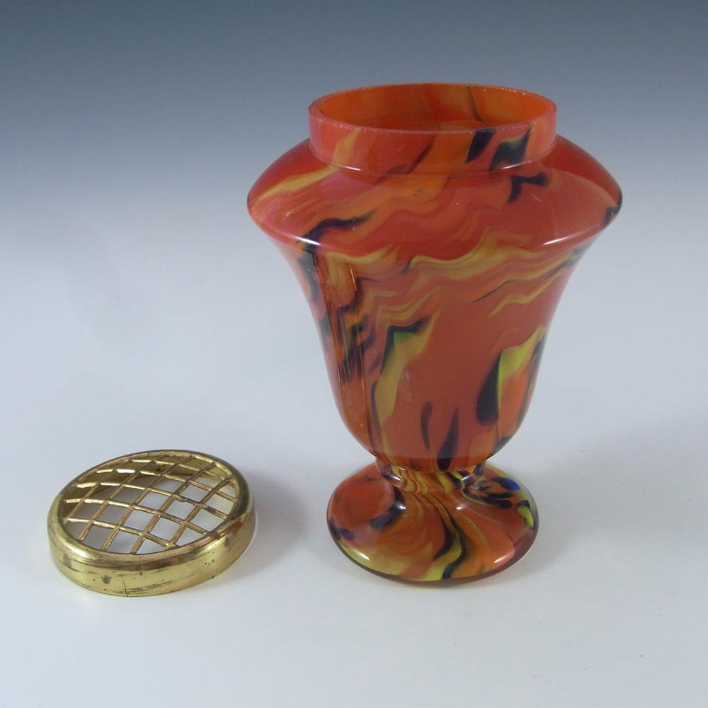 Czech Red, Black & Yellow Spatter/Splatter Glass Vase - Click Image to Close