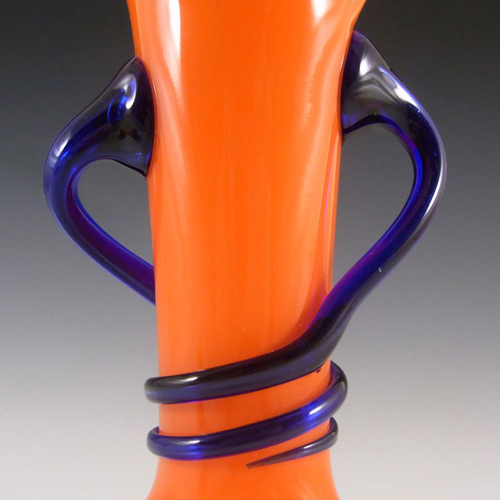 Czech 1930's/40's Orange & Blue Glass Tango Vase - Click Image to Close