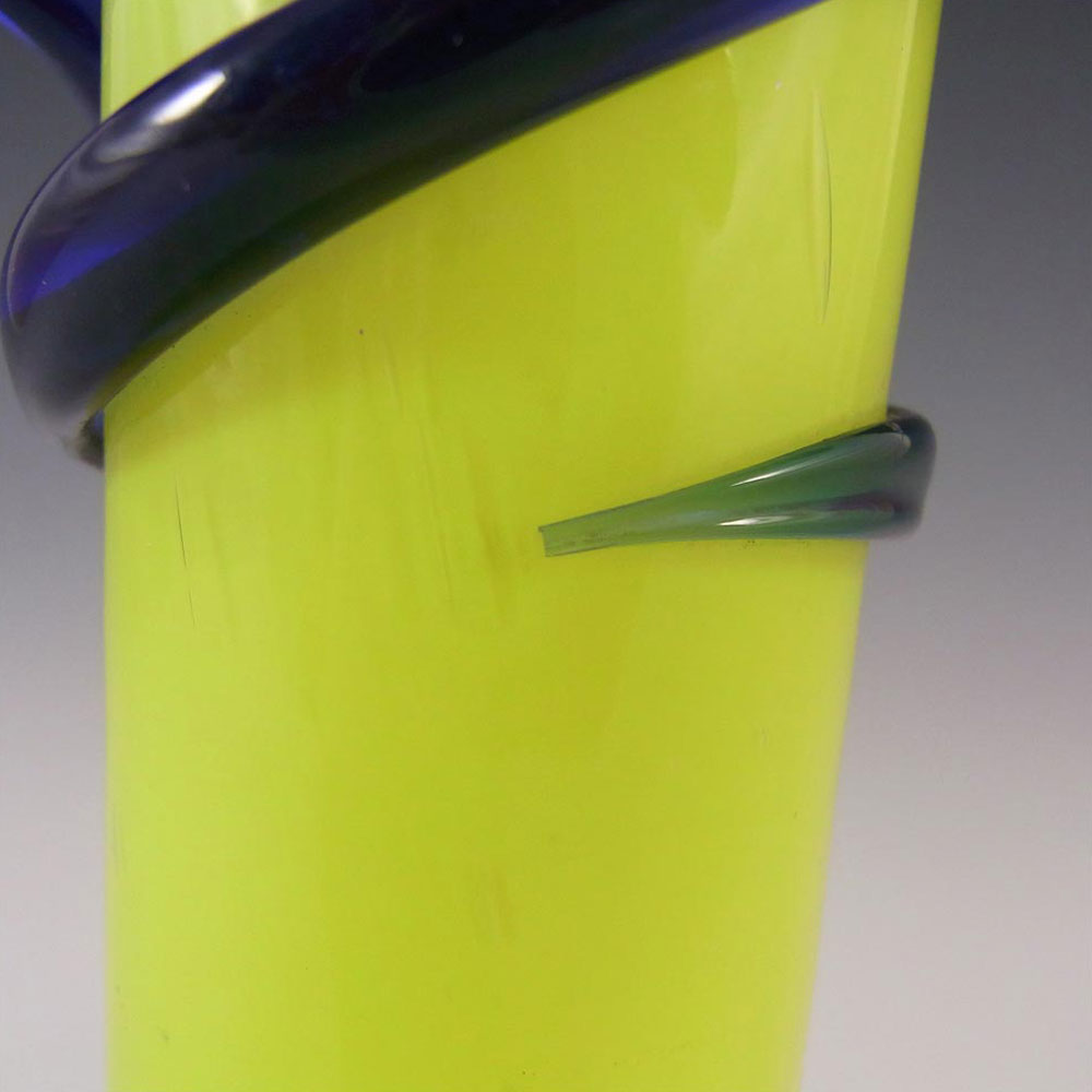 Welz Czech Art Deco 9.5" Yellow & Blue Glass Tango Vase - Click Image to Close