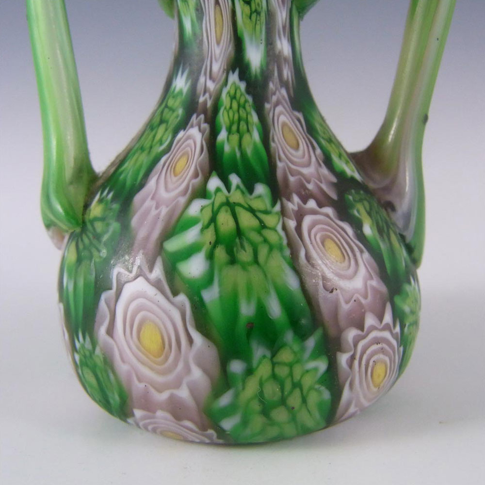 (image for) Fratelli Toso Millefiori Canes Murano Green Glass Vase - Click Image to Close
