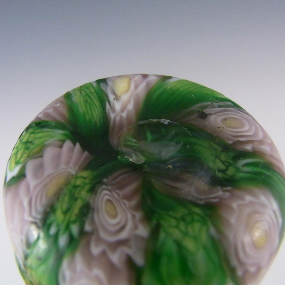 Fratelli Toso Millefiori Canes Murano Green Glass Vase - Click Image to Close