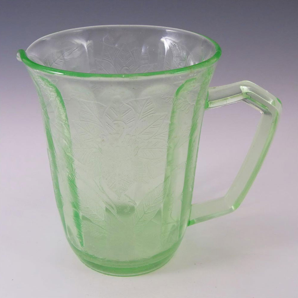 (image for) Jeannette Poinsettia Floral Green Depression Glass Jug/Pitcher - Click Image to Close