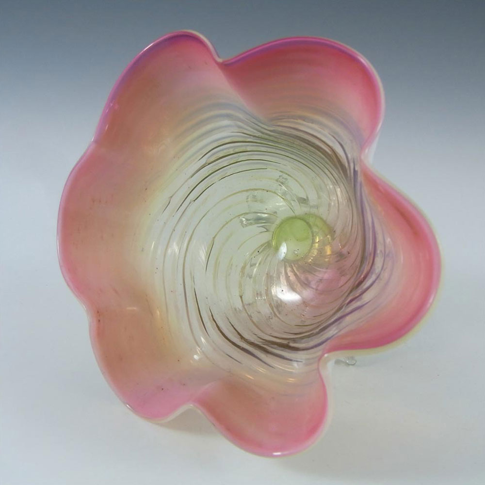 Victorian Pink, Green & Opalescent White Glass Bowl c 1890 - Click Image to Close