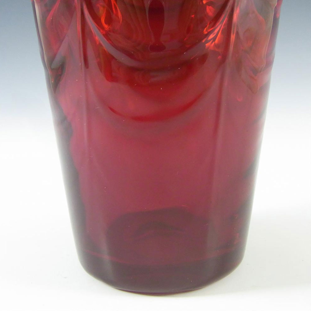 Whitefriars #8473 Marriott Powell Ruby Red Glass 6" Wave Ribbed Vase - Click Image to Close