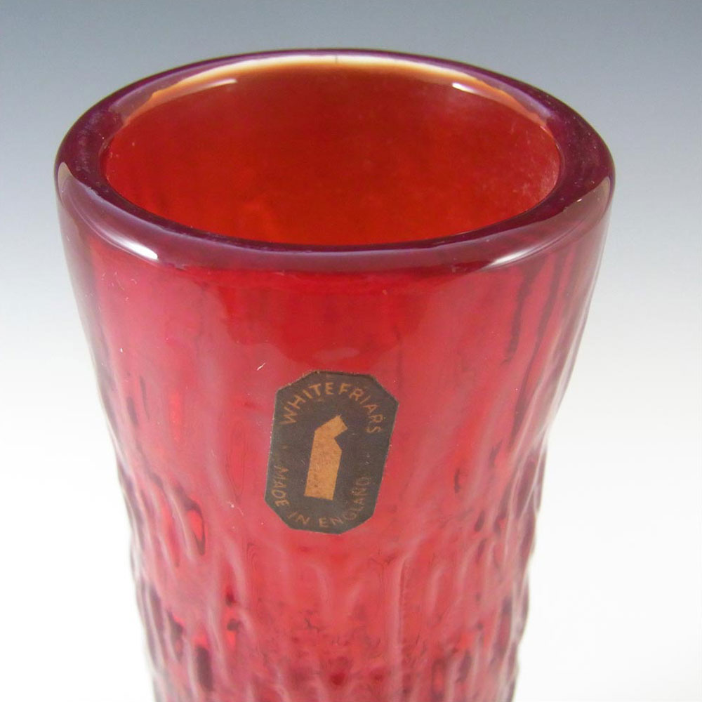 (image for) Whitefriars #9834 Baxter Ruby Red Glass Textured Vase - Click Image to Close