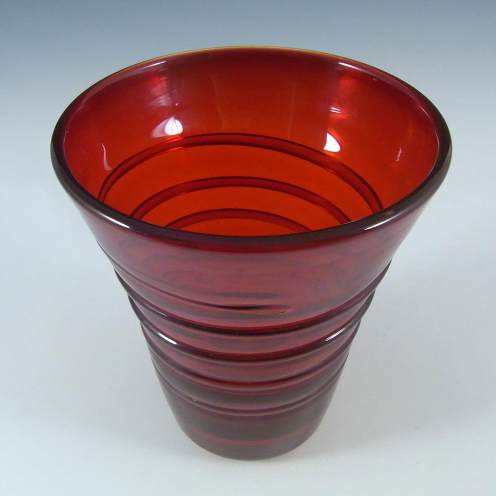 Whitefriars #8886 Powell Ruby Red Glass Ribbon Trail Vase - Click Image to Close