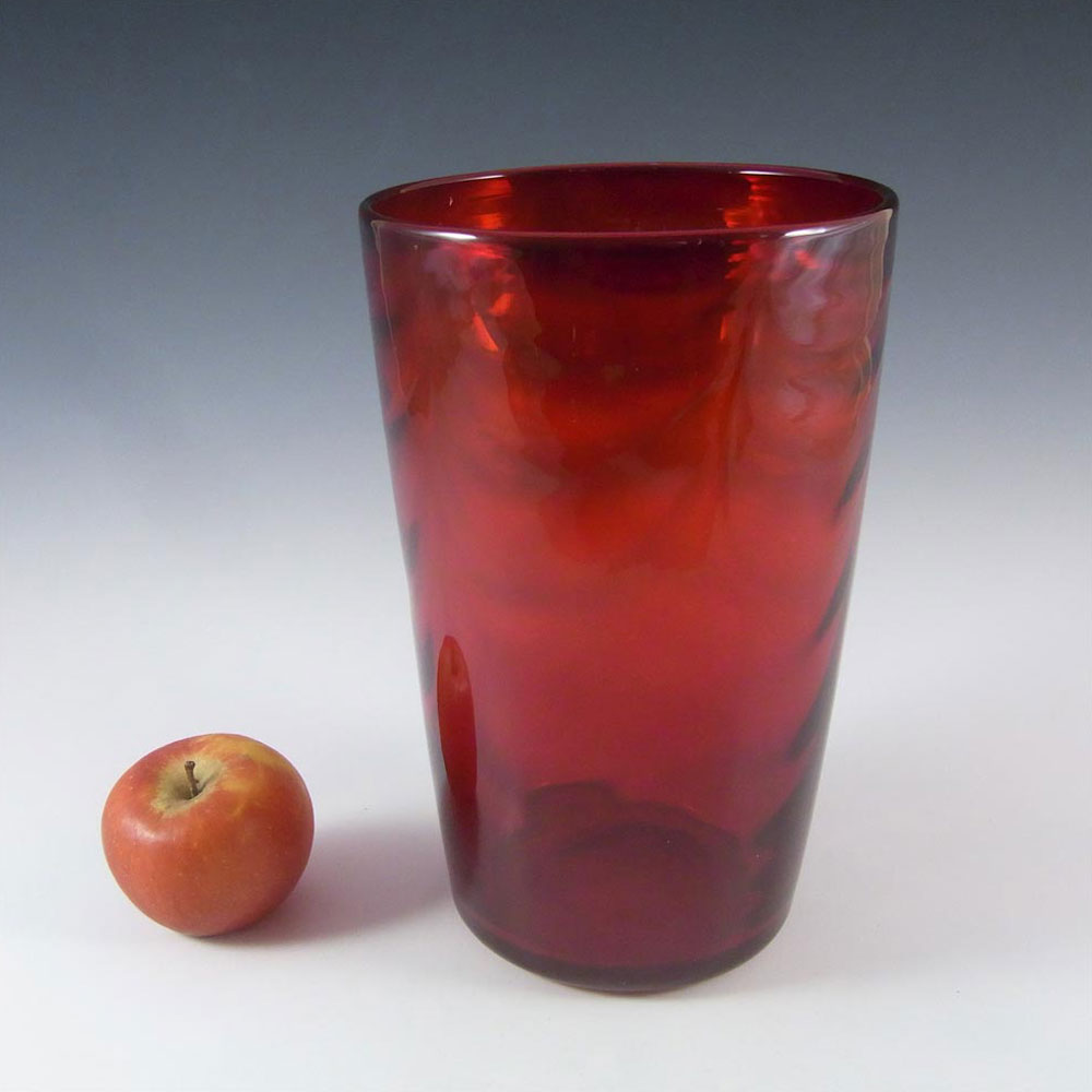 (image for) Whitefriars #8473 Marriott Powell Ruby Red Glass 8" Wave Ribbed Vase - Click Image to Close
