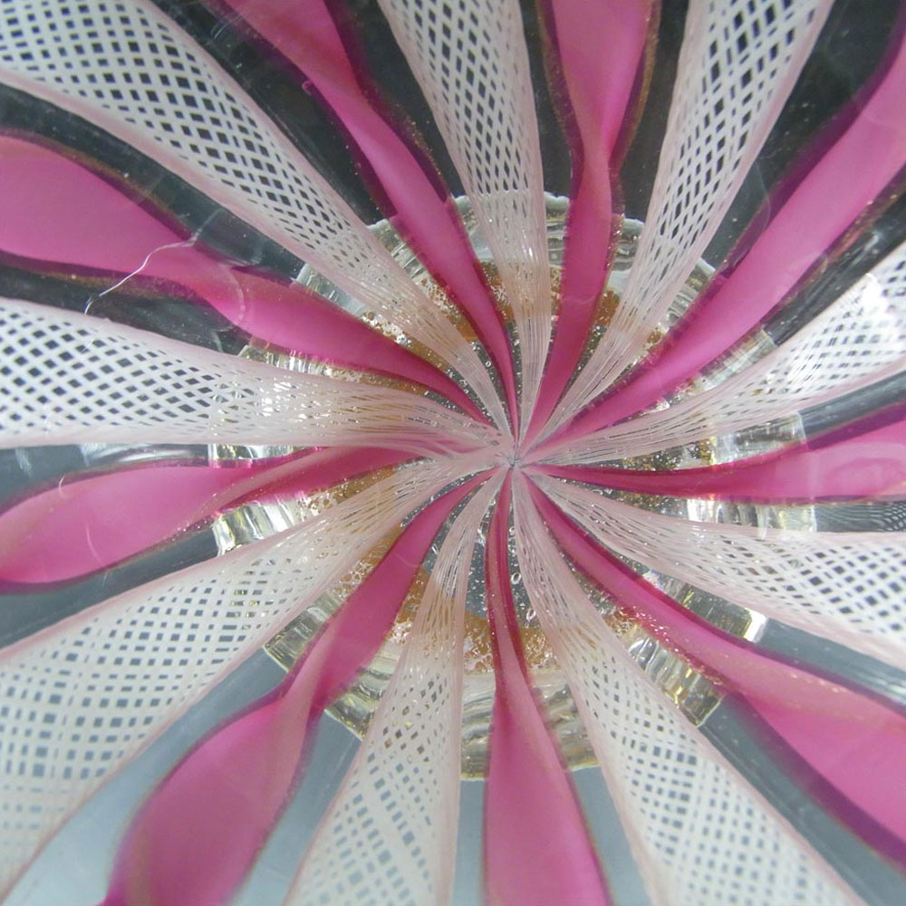 (image for) Murano Zanfirico & Copper Aventurine Pink Glass Bowl - Click Image to Close
