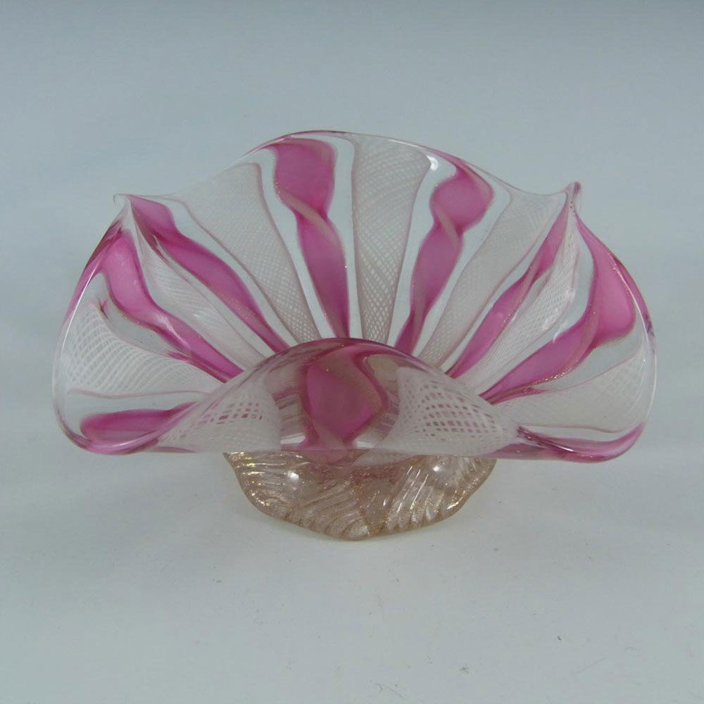 Murano Zanfirico & Copper Aventurine Pink Glass Bowl - Click Image to Close