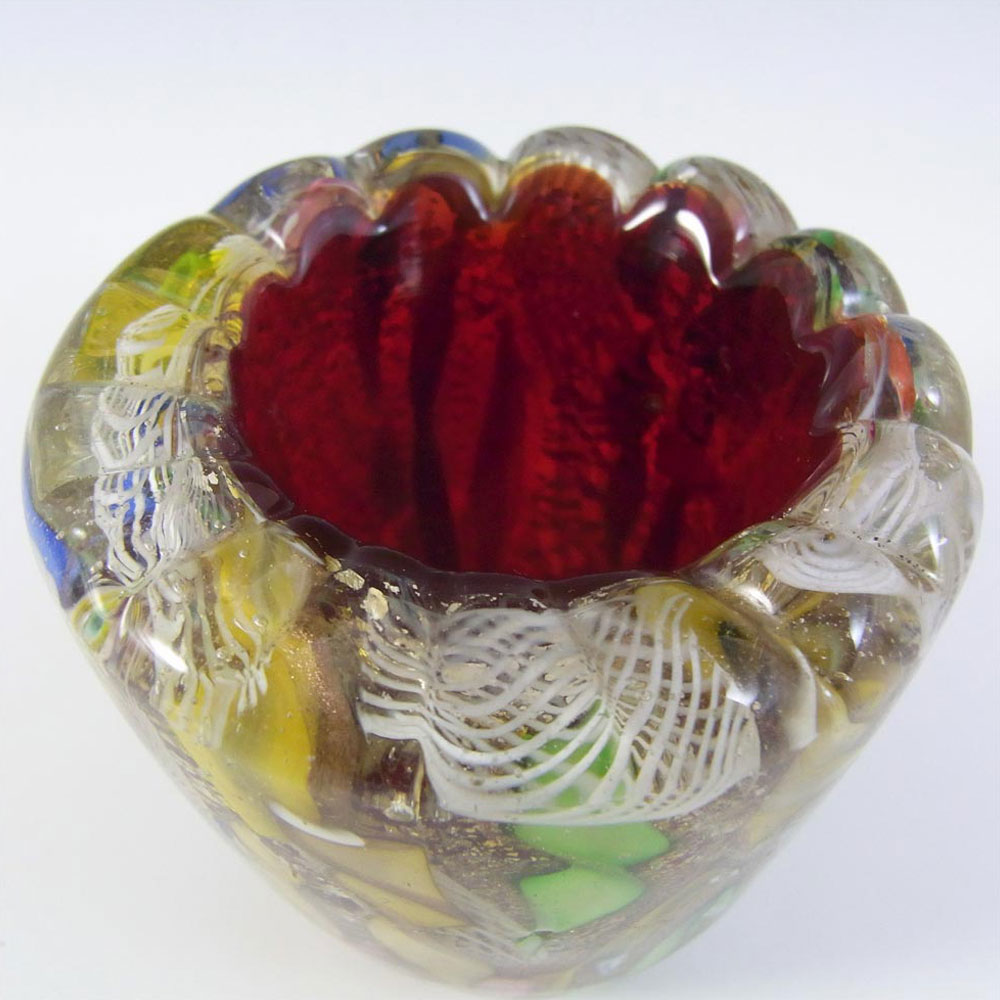 (image for) AVEM Murano Zanfirico Bizantino / Tutti Frutti Red Glass Vase - Click Image to Close