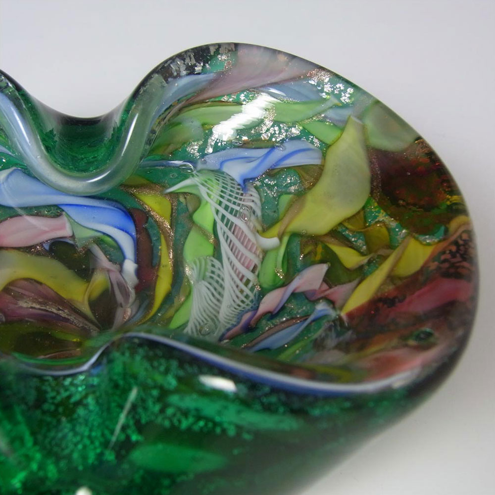 (image for) AVEM Murano Zanfirico Bizantino / Tutti Frutti Green Glass Bowl - Click Image to Close