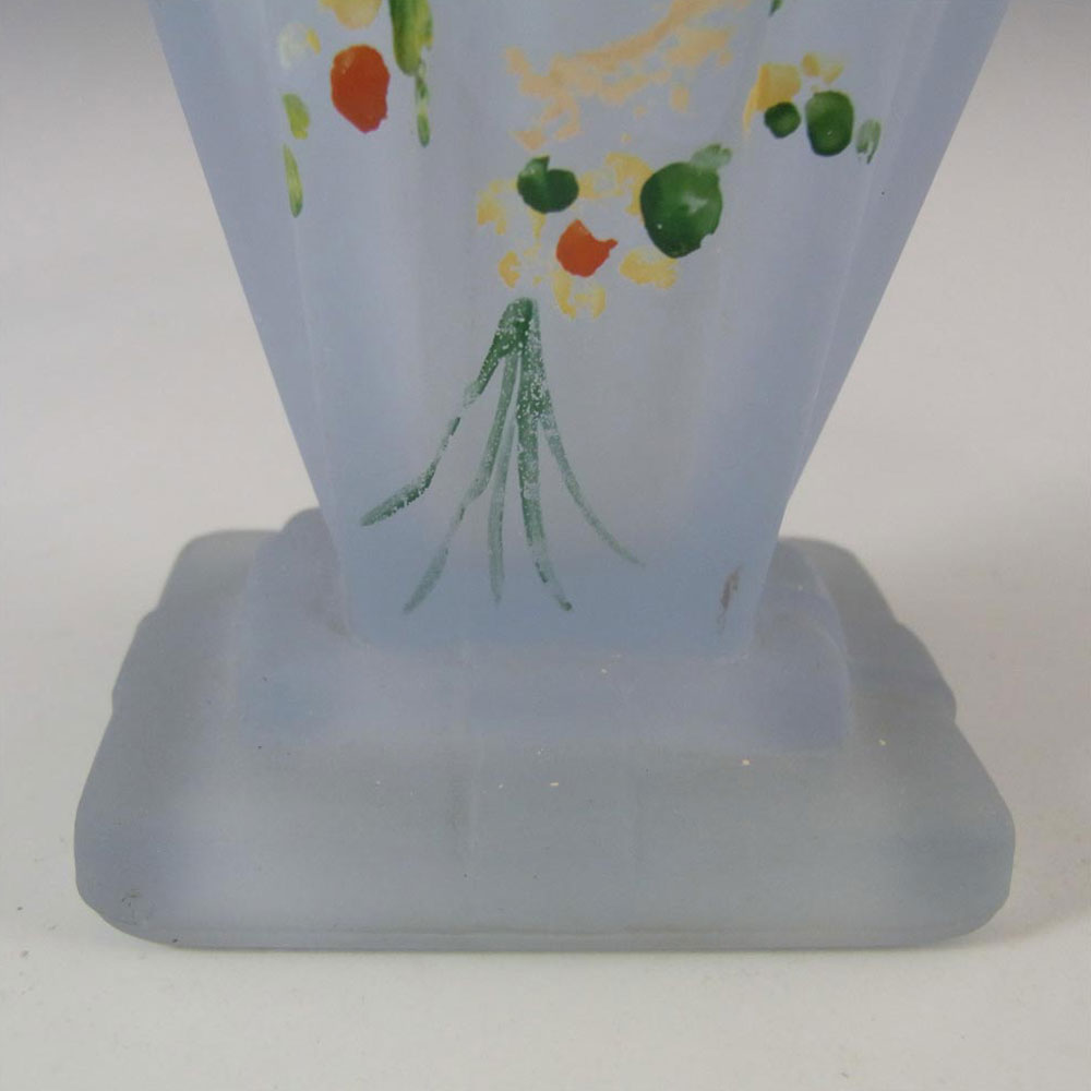 Bagley #334 Art Deco 4" Painted Blue Glass 'Grantham' Vase - Click Image to Close