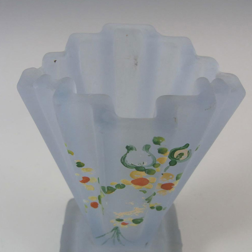 (image for) Bagley #334 Art Deco 4" Painted Blue Glass 'Grantham' Vase - Click Image to Close