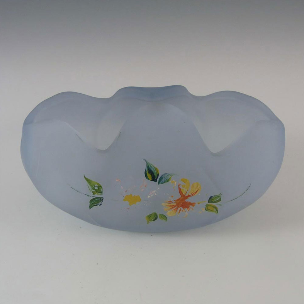Bagley #3169 Art Deco Frosted Blue Glass 'Tulip' Posy Bowls - Click Image to Close