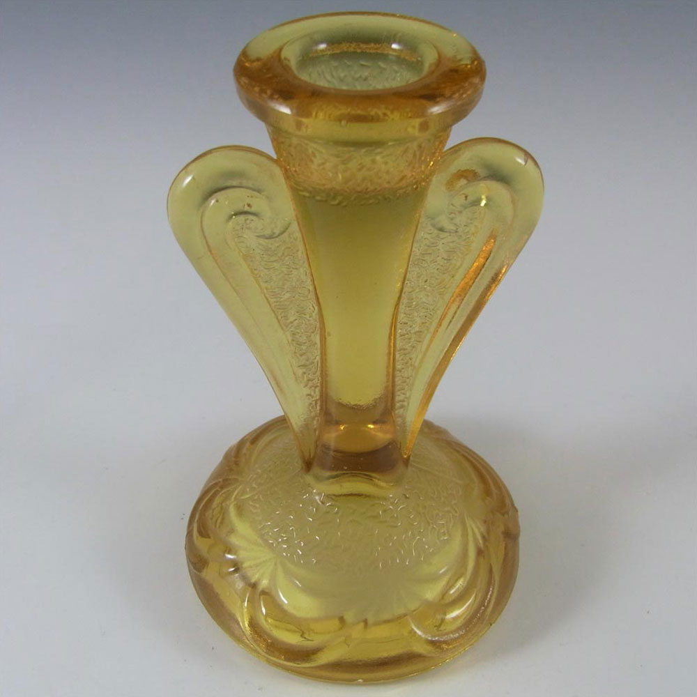(image for) Bagley #3078 Art Deco Vintage Amber Glass 'Rutland' Candlesticks - Click Image to Close