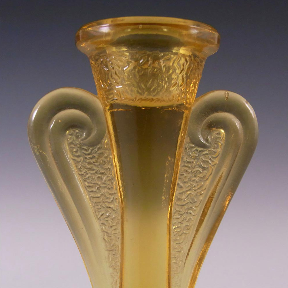 (image for) Bagley #3078 Art Deco Vintage Amber Glass 'Rutland' Candlesticks - Click Image to Close