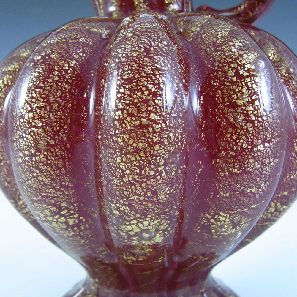 (image for) Barovier & Toso Murano Cordonato Oro Gold Leaf Red Glass Vase - Click Image to Close