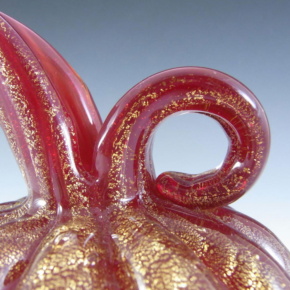 (image for) Barovier & Toso Murano Cordonato Oro Gold Leaf Red Glass Vase - Click Image to Close