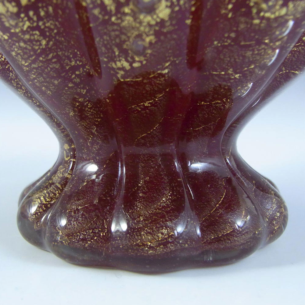 Barovier & Toso Murano Cordonato Oro Gold Leaf Red Glass Vase - Click Image to Close