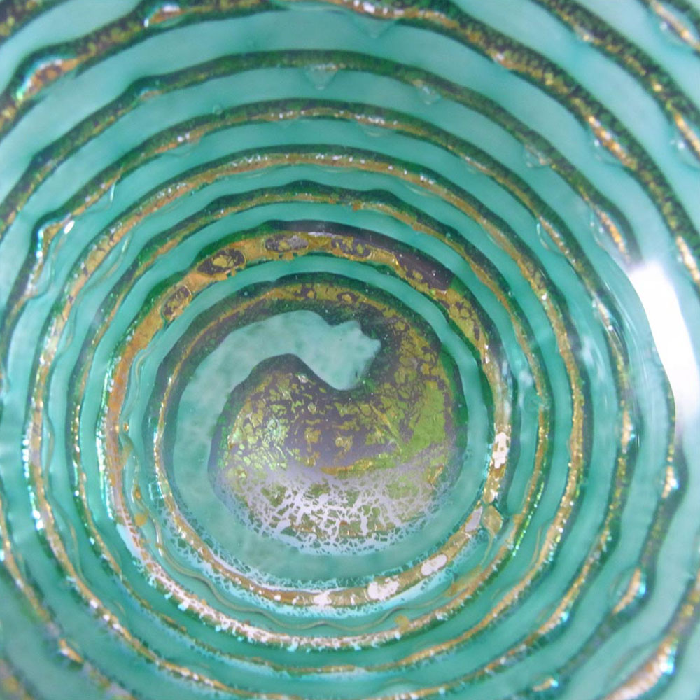 (image for) Barovier & Toso Green Stripe & Gold Leaf Murano Glass Bowl - Signed - Click Image to Close