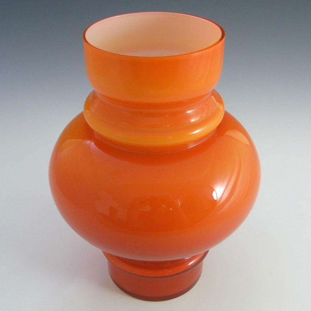 (image for) Lindshammar 1970's Swedish Orange Hooped Glass Vase - Click Image to Close