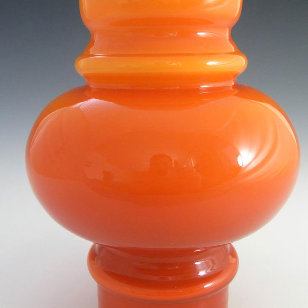 Lindshammar 1970's Swedish Orange Hooped Glass Vase - Click Image to Close