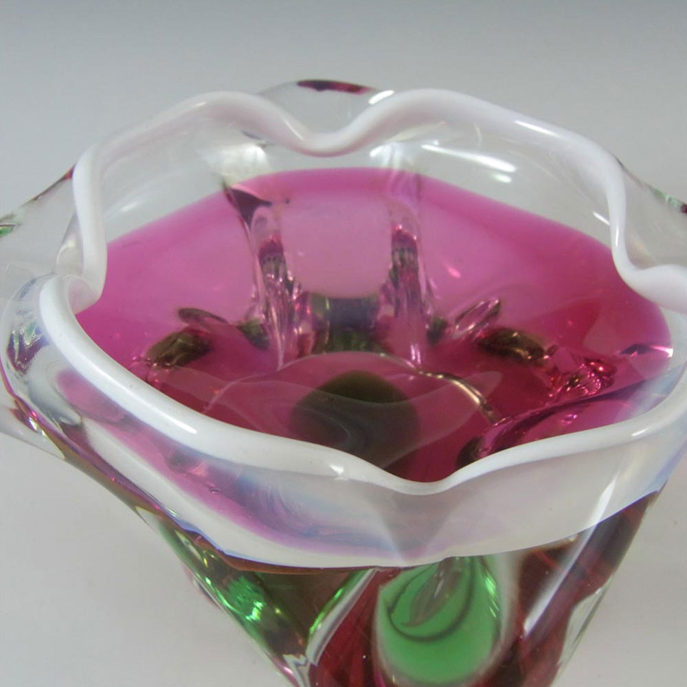 (image for) Chřibská #316 Czech Vintage Pink, White & Green Glass Ashtray Bowl - Click Image to Close