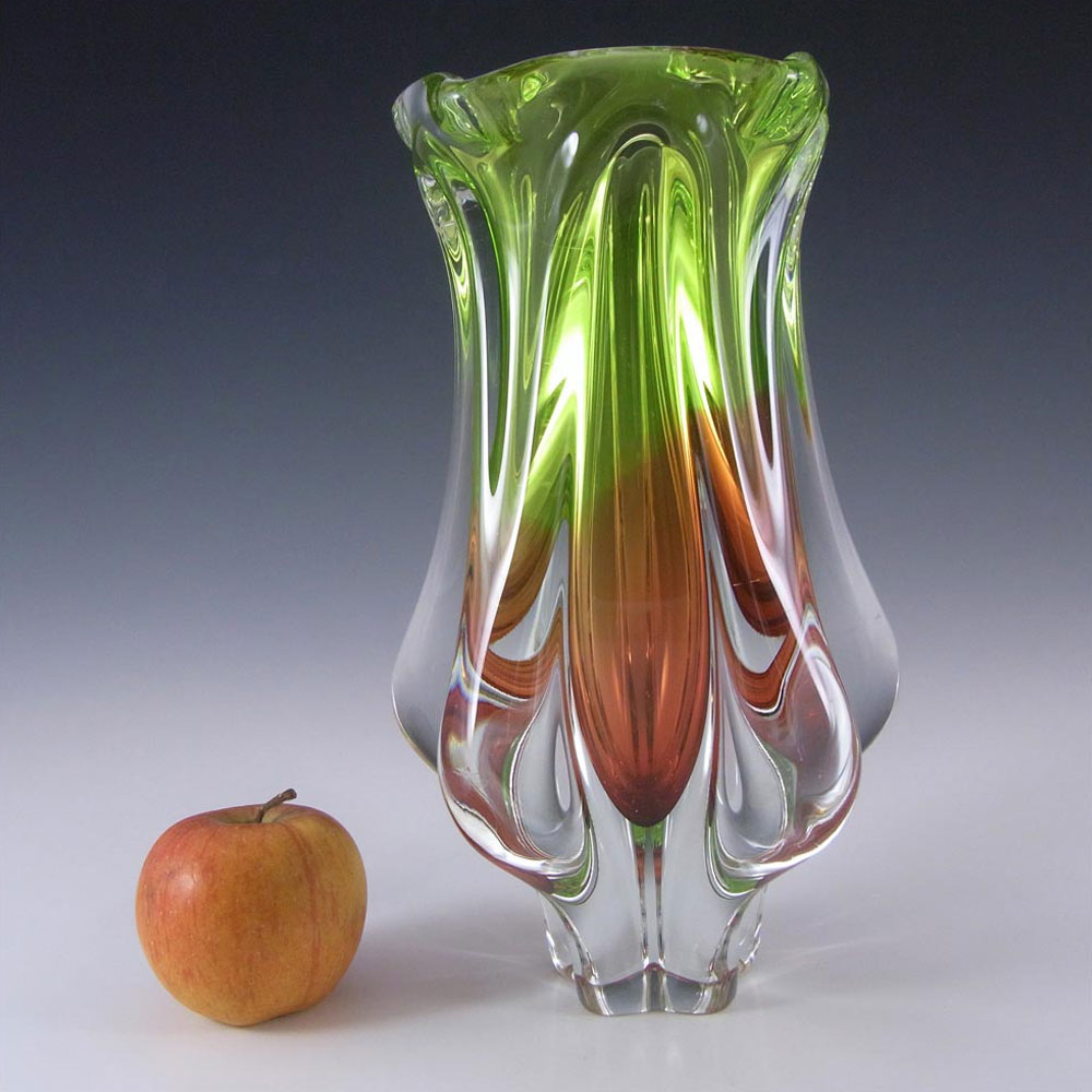(image for) Chřibská #119/3/24 Green & Orange Glass Vase - Click Image to Close