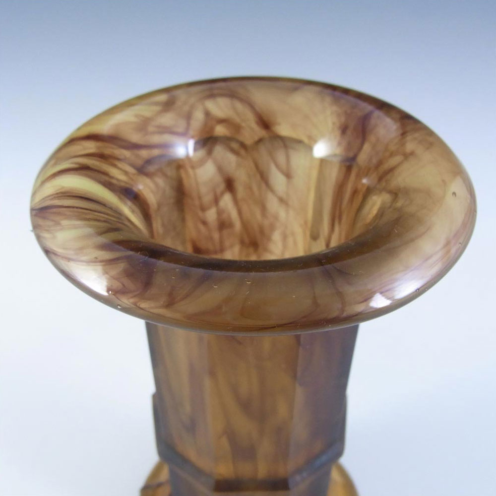 Davidson #279D Art Deco 7.5" Amber Cloud Glass Vase - Click Image to Close