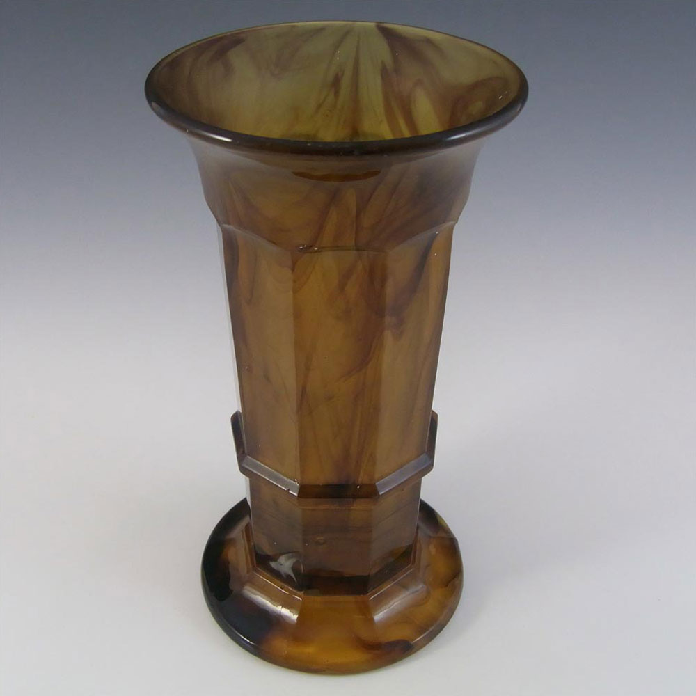 (image for) Davidson #279 Art Deco 8" Amber Cloud Glass Vase - Click Image to Close