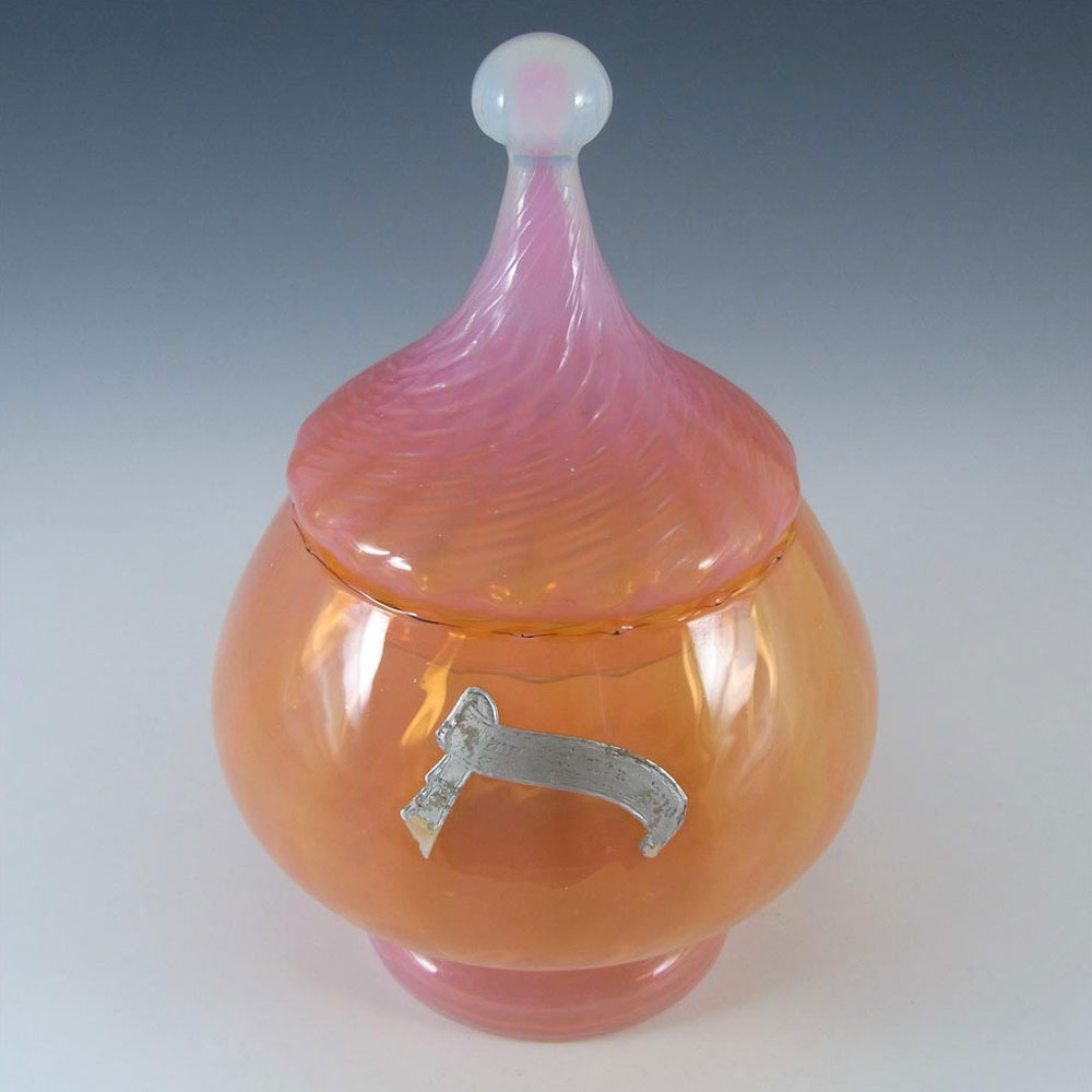 Empoli Italian Pink/Orange Opaline Glass Jar/Pot - Labelled - Click Image to Close