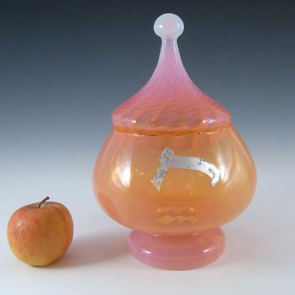(image for) Empoli Italian Pink/Orange Opaline Glass Jar/Pot - Labelled - Click Image to Close