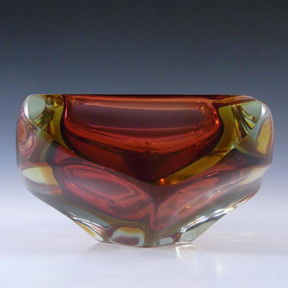 HUGE 2.8kg Murano Faceted Amber Sommerso Glass Block Bowl - Click Image to Close