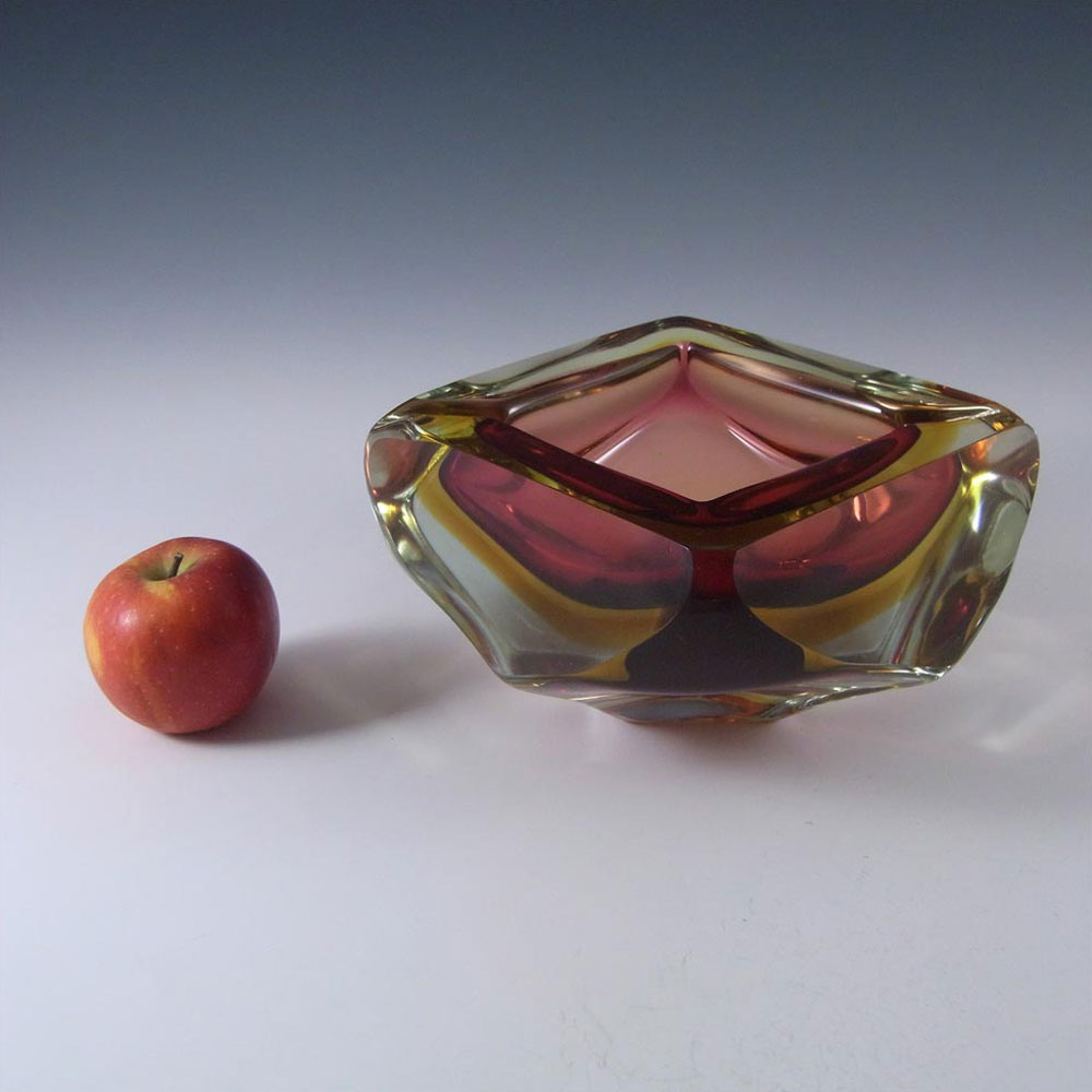 HUGE 2.8kg Murano Faceted Amber Sommerso Glass Block Bowl - Click Image to Close