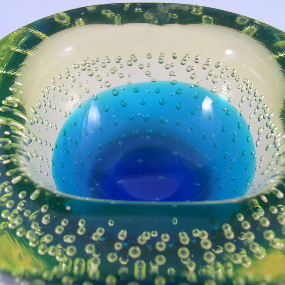 (image for) Galliano Ferro Murano Blue & Uranium Glass Bullicante Bowl - Click Image to Close
