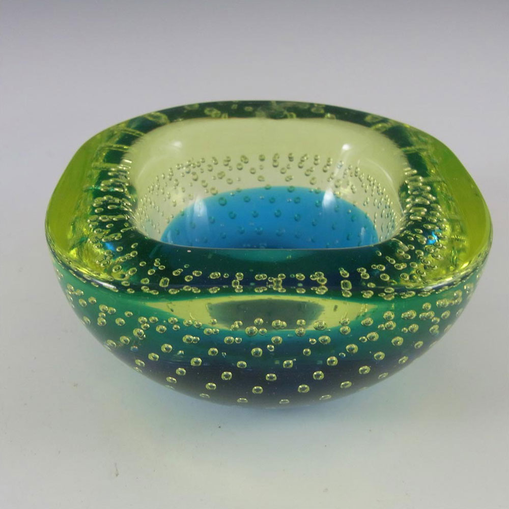 Galliano Ferro Murano Blue & Uranium Glass Bubble Bowl - Click Image to Close