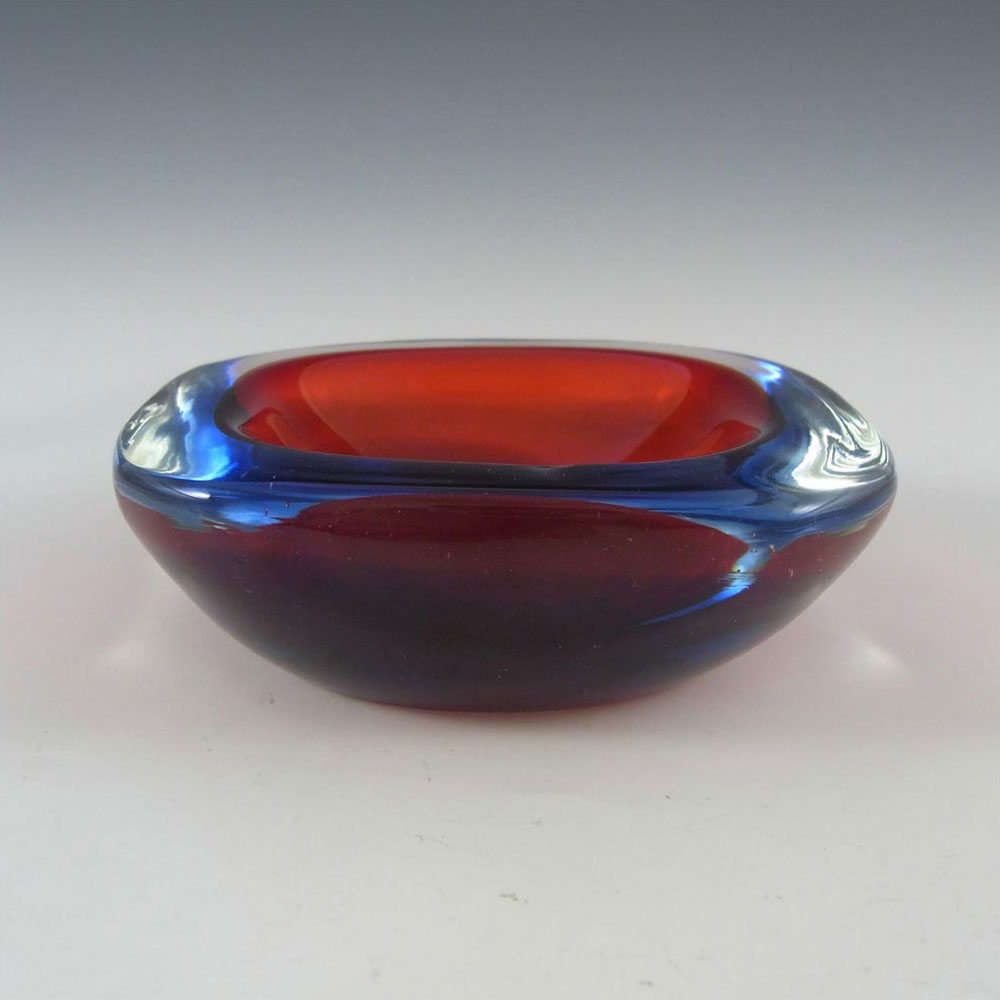 Murano Geode Red & Blue Sommerso Glass Square Bowl - Click Image to Close