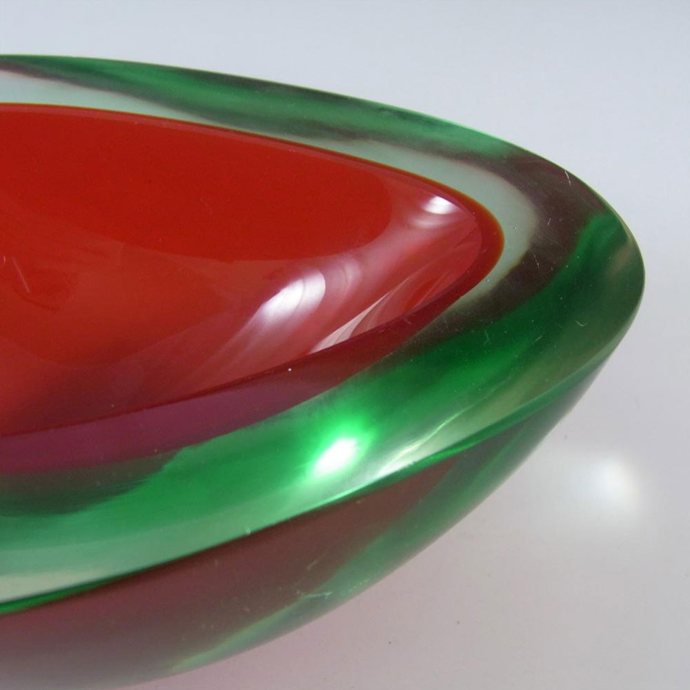 Murano Geode Red & Green Sommerso Glass Teardrop Bowl - Click Image to Close
