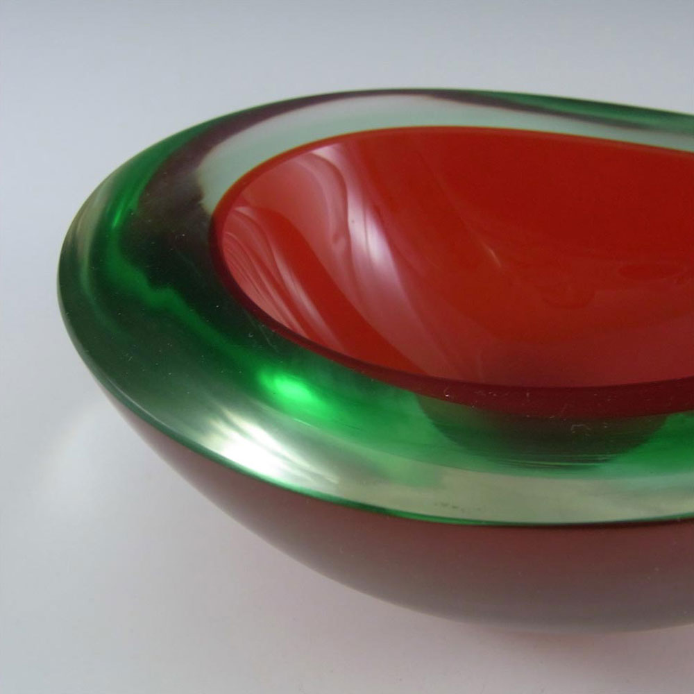 Murano Geode Red & Green Sommerso Glass Teardrop Bowl - Click Image to Close