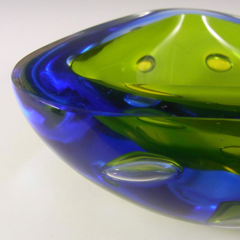 (image for) Murano Geode Green & Blue Sommerso Glass Triangle Bowl - Click Image to Close