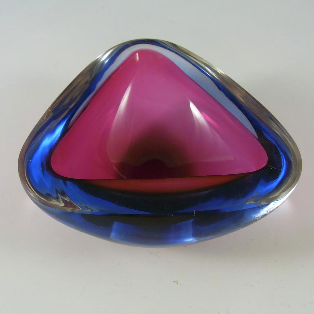 Murano Geode Pink & Blue Sommerso Glass Triangle Bowl - Click Image to Close